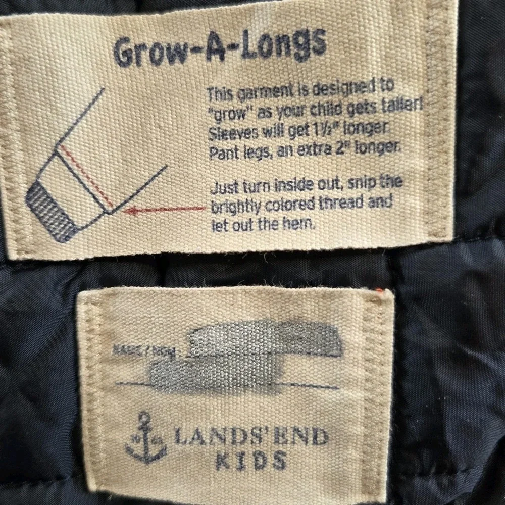 Lands End Boy's Coat Full Zip Hooded Orange Black Grow Along Size 8 Small